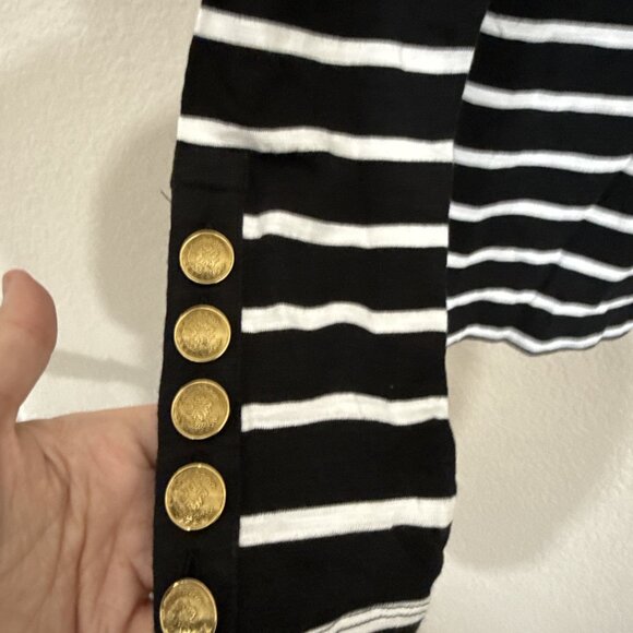 NWT! 2 White House Black Market Navy & Stripe Buttons Long Sleeve Rib Tee XS! - Picture 5 of 8